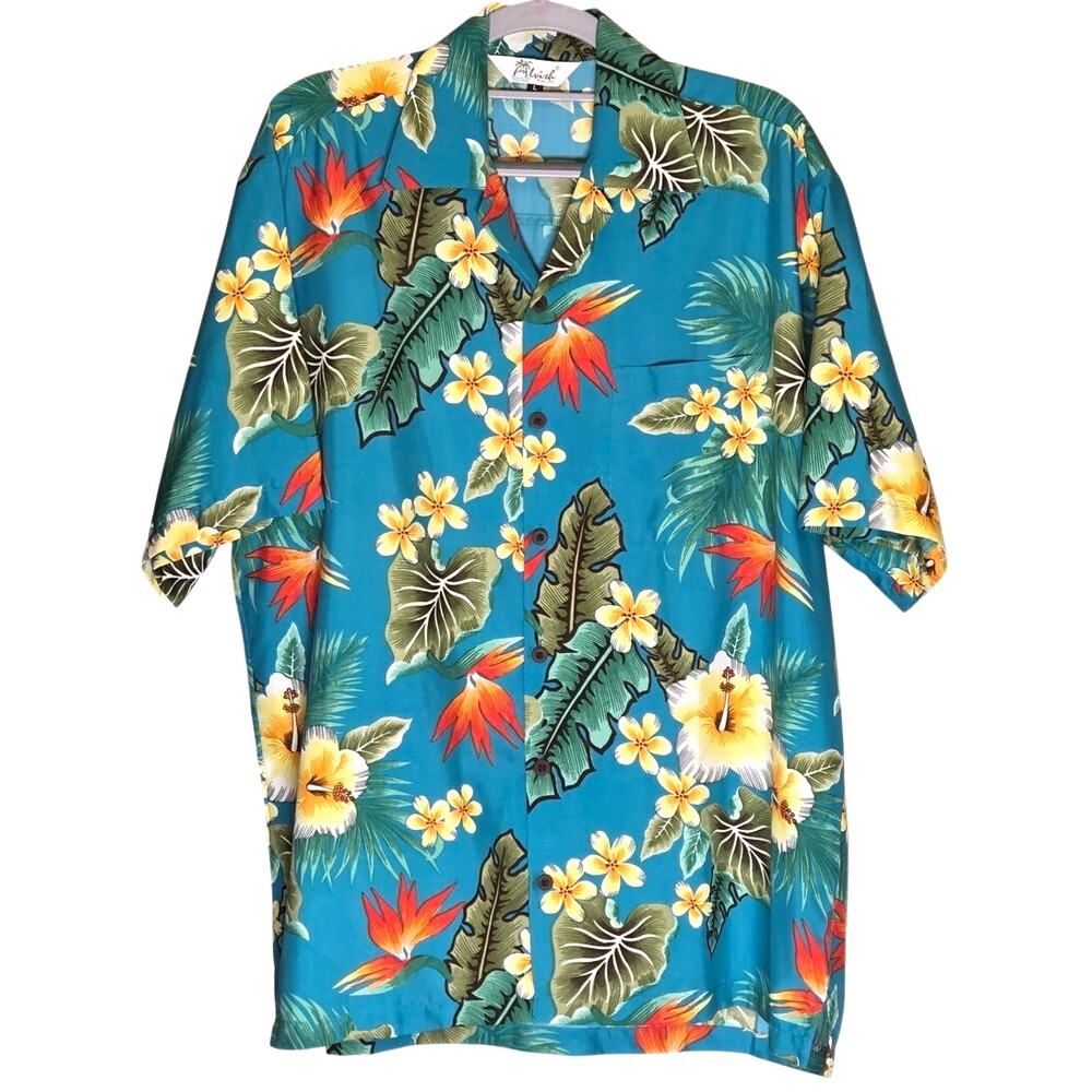 Hawaiian Shirt Short Sleeve Button Front Wrinkle Resistant Men's size L